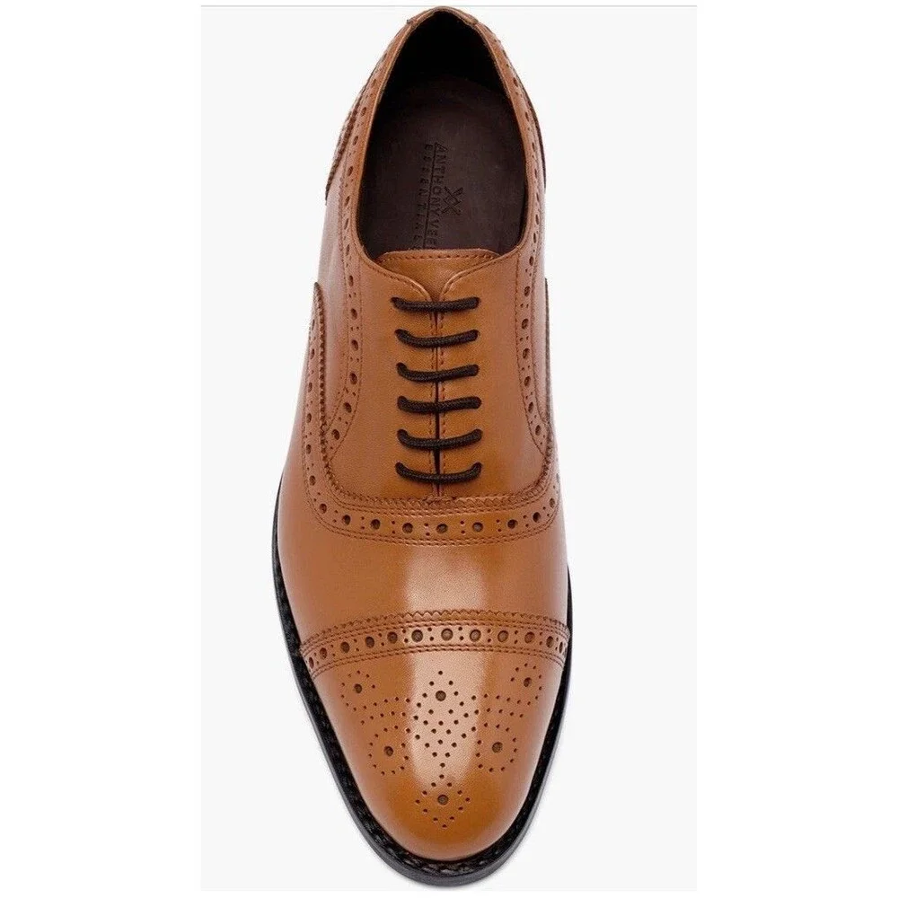 new Anthony Veer Ford Brogue Oxford Men 12 D TAN all leather dress shoes Lite